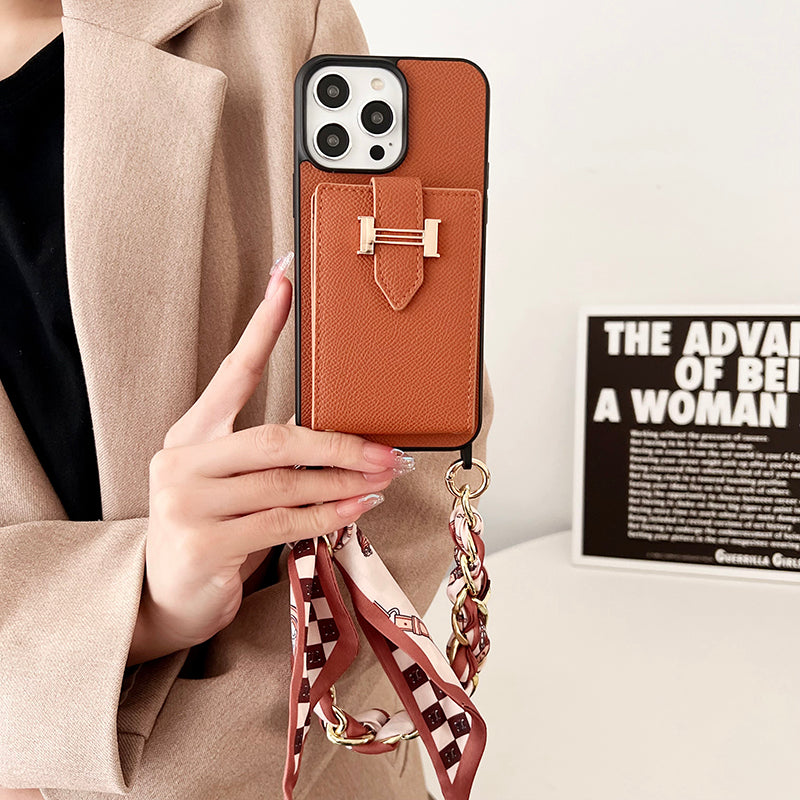 Hカードバッグ スカーフ レザーiPhoneケース