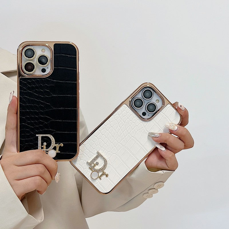 ファッション ダイヤモンド ロゴ ローズゴールド iPhone ケース