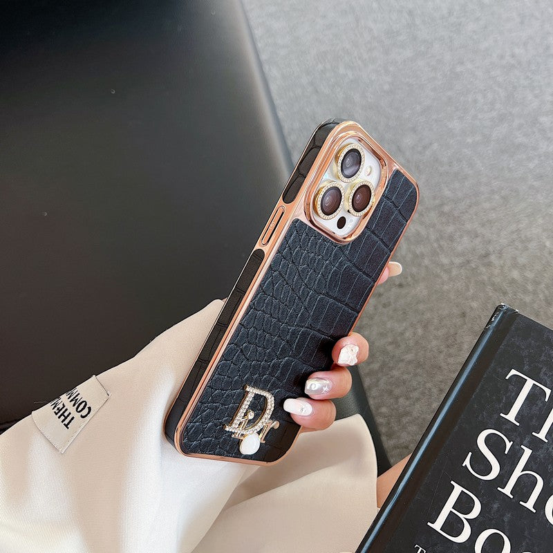 ファッション ダイヤモンド ロゴ ローズゴールド iPhone ケース
