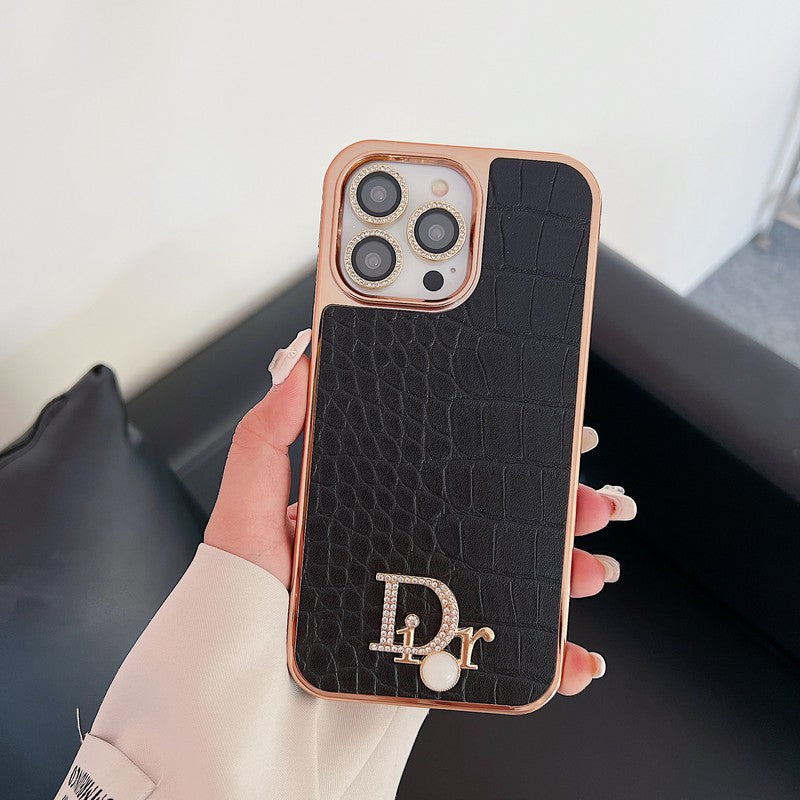 ファッション ダイヤモンド ロゴ ローズゴールド iPhone ケース