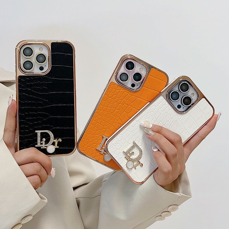 ファッション ダイヤモンド ロゴ ローズゴールド iPhone ケース