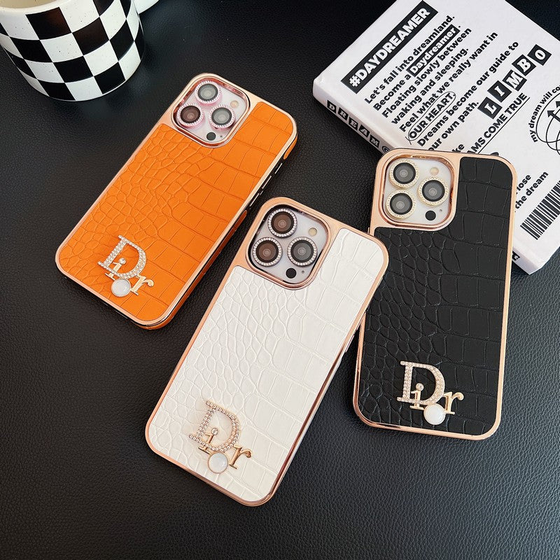 ファッション ダイヤモンド ロゴ ローズゴールド iPhone ケース