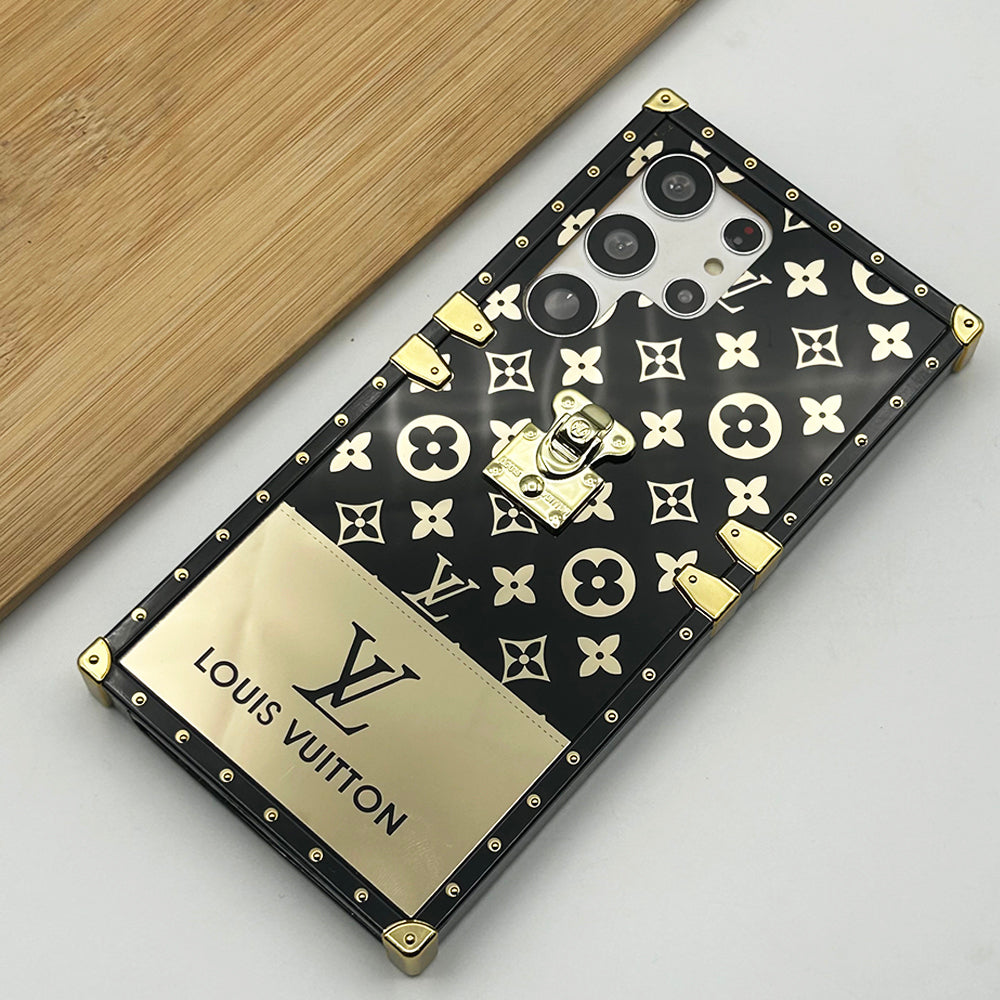 Samsung Galaxy S25/24/23 シリーズ用チェーン付き高級ブランド トランク ケース