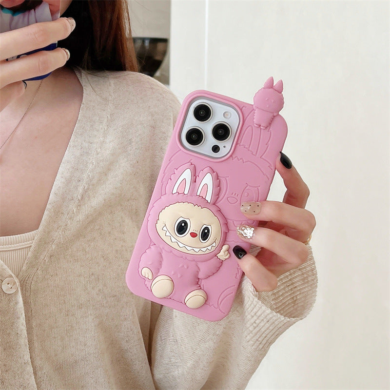 Søt tegneserie Labubu 3d silikonetui | Brun Rosa - iPhone-deksel