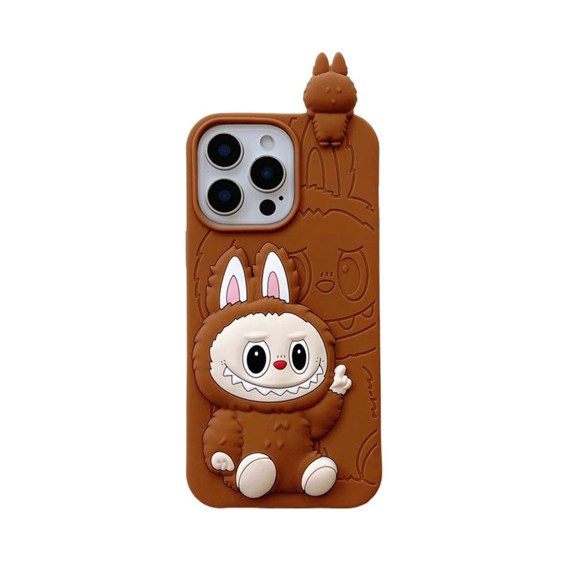 Søt tegneserie Labubu 3d silikonetui | Brun Rosa - iPhone-deksel