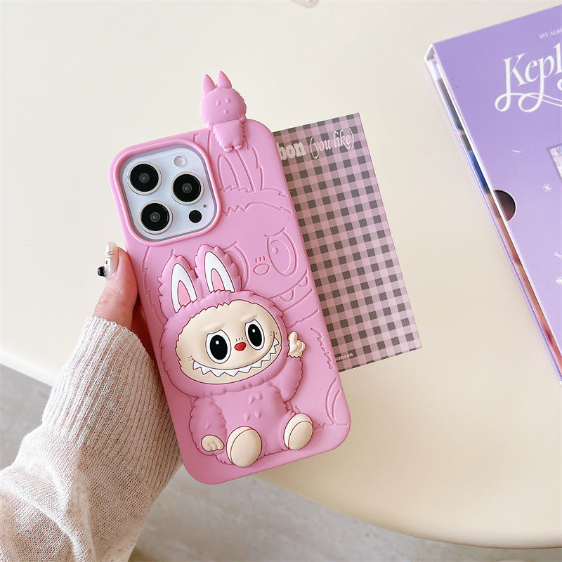 Søt tegneserie Labubu 3d silikonetui | Brun Rosa - iPhone-deksel