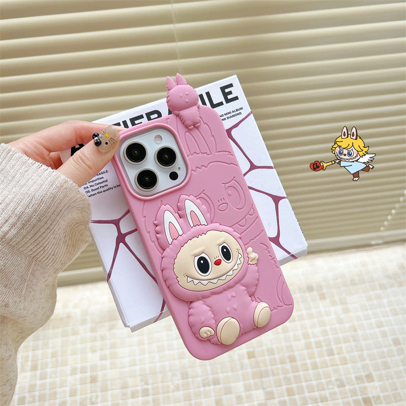 Søt tegneserie Labubu 3d silikonetui | Brun Rosa - iPhone-deksel