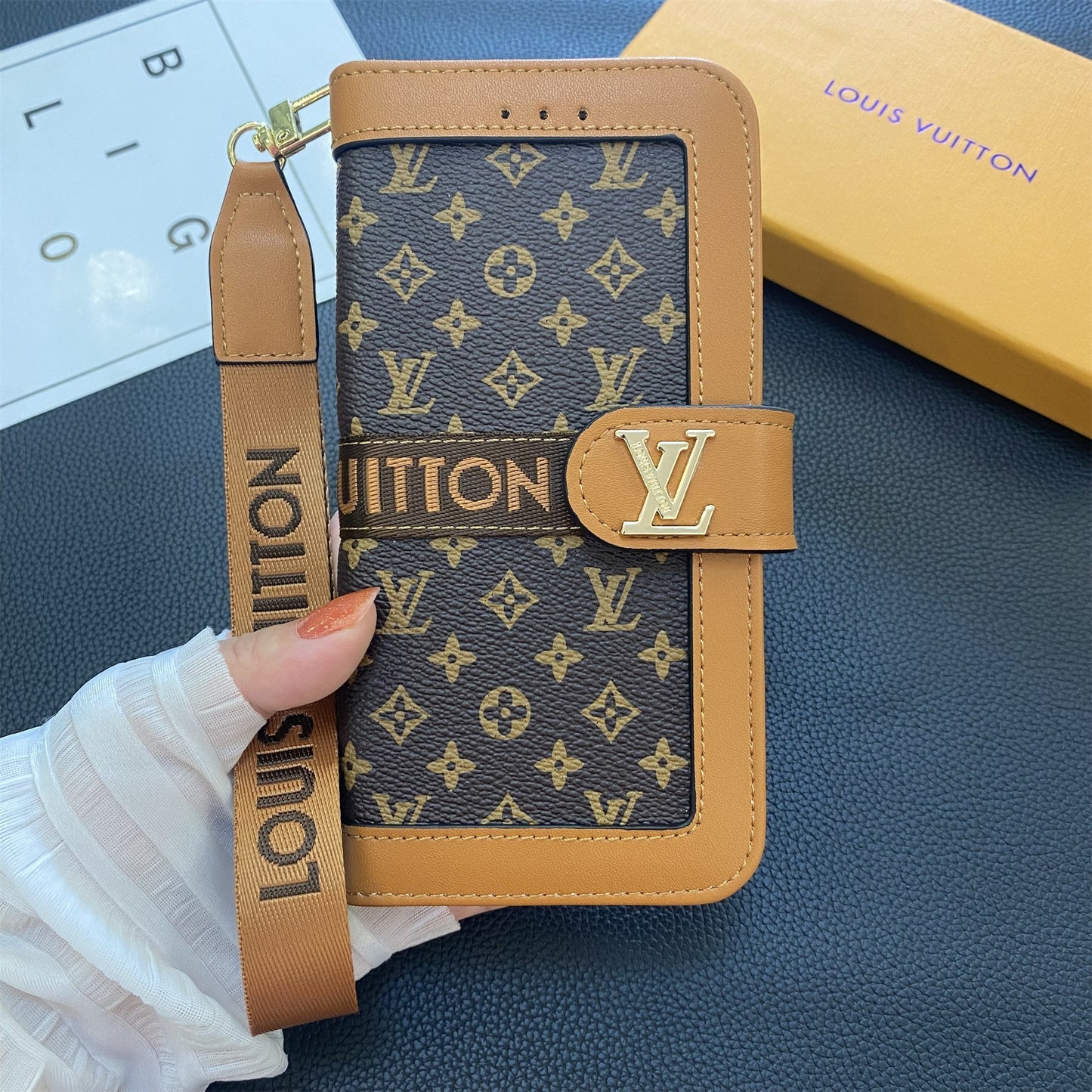 Premium lederen monogram canvas portemonnee kaarthouder hoesje Samsung Galaxy