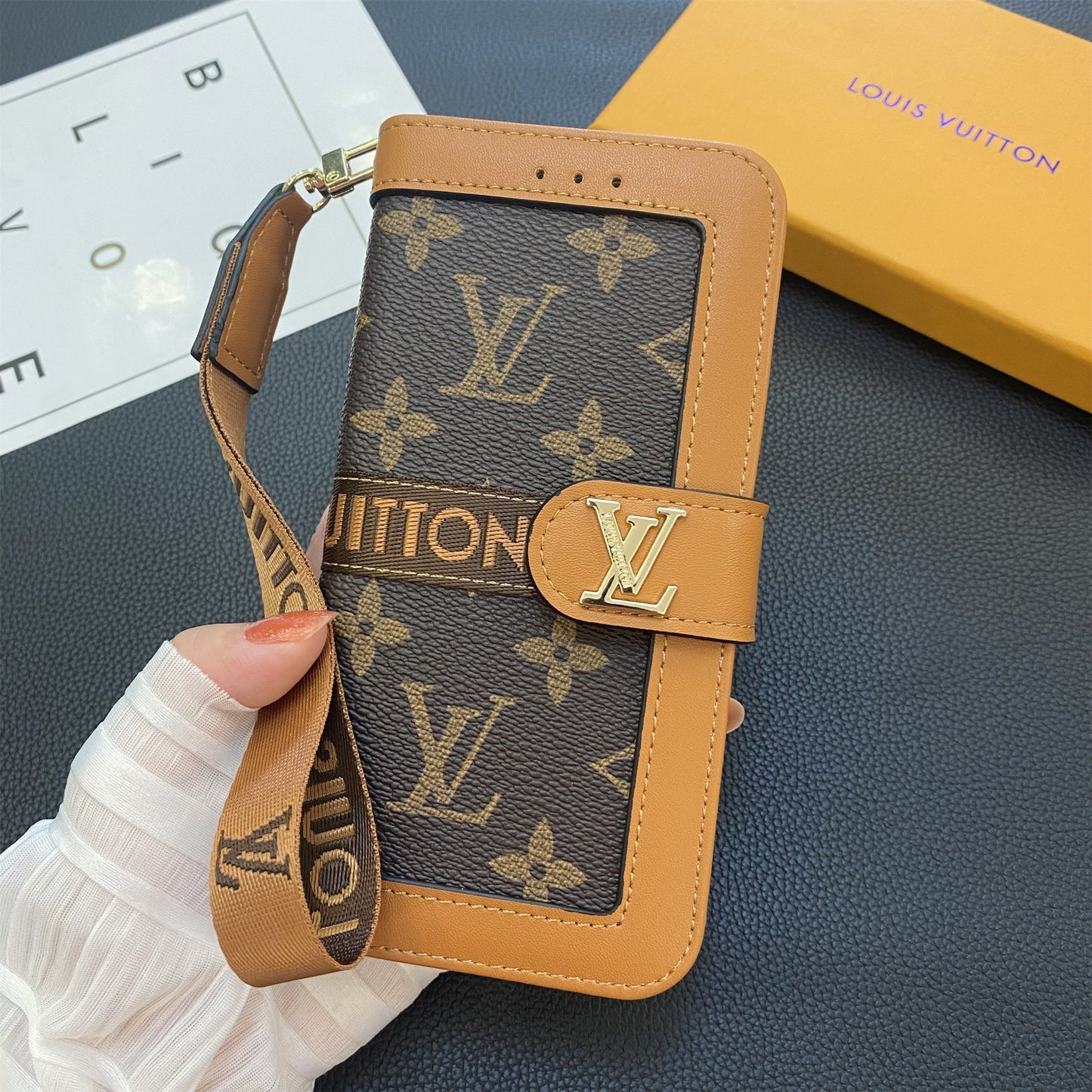 Premium lederen monogram canvas portemonnee kaarthouder hoesje Samsung Galaxy