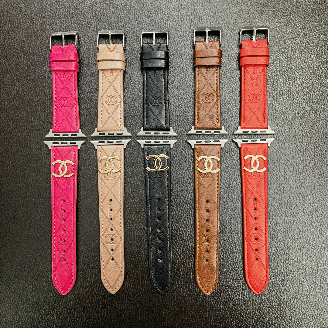 Correa de lujo para Apple Watch de cuero con monograma dorado en relieve 3D