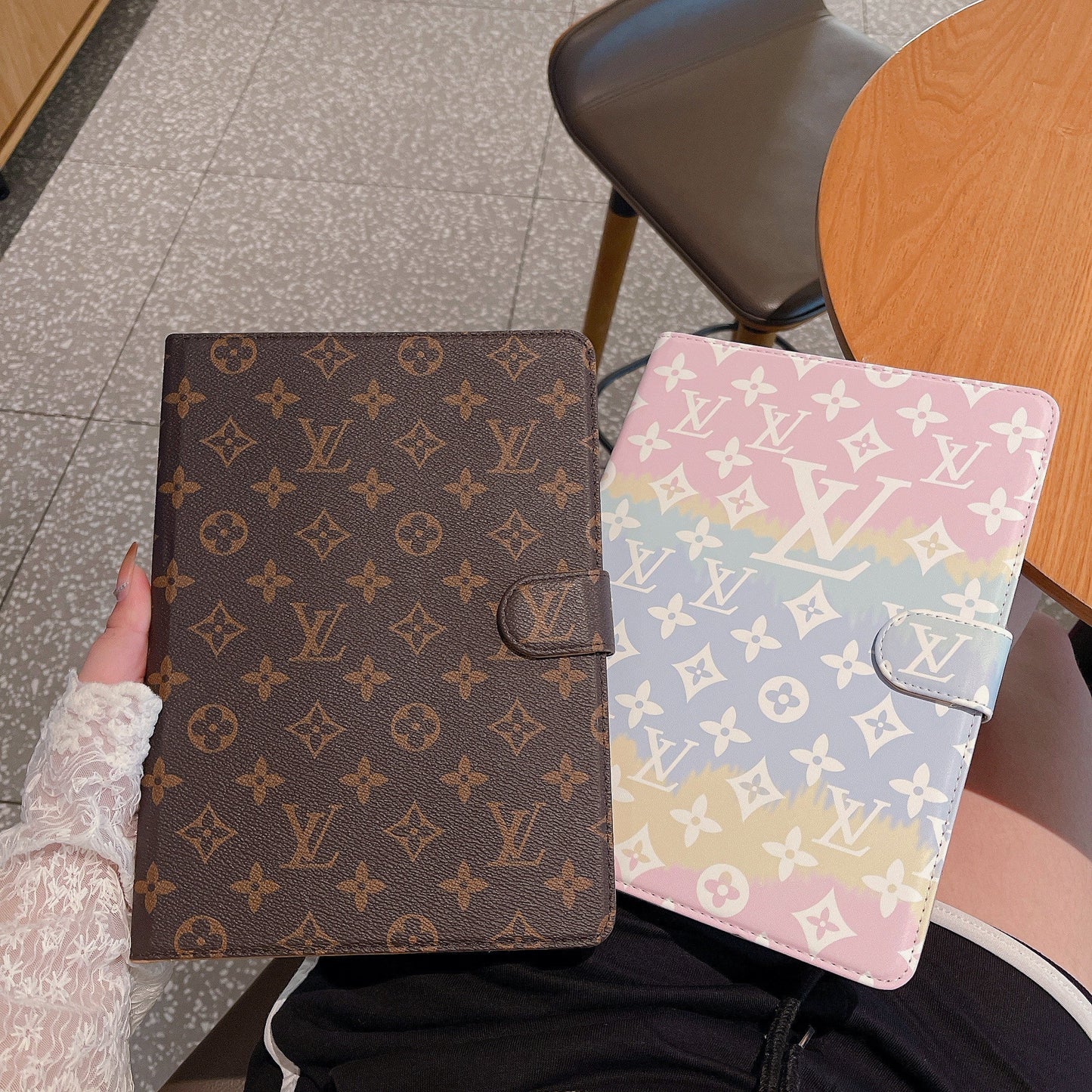 Luxus iPad tok vászon Monogram bőr friss nyári téma mintával