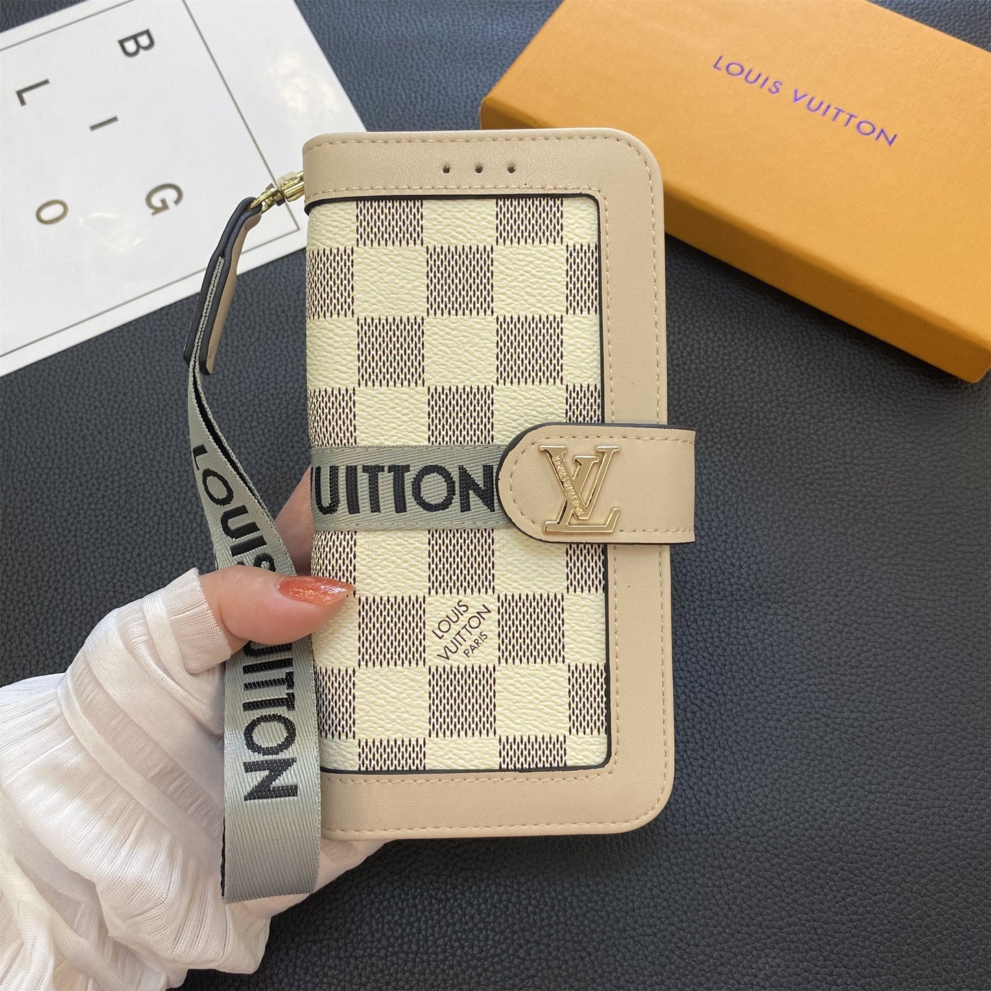 Premium lederen monogram canvas portemonnee kaarthouder hoesje Samsung Galaxy