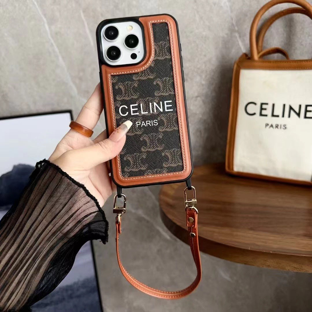 Svart Celine iPhone-fodral med rem-SZ231124