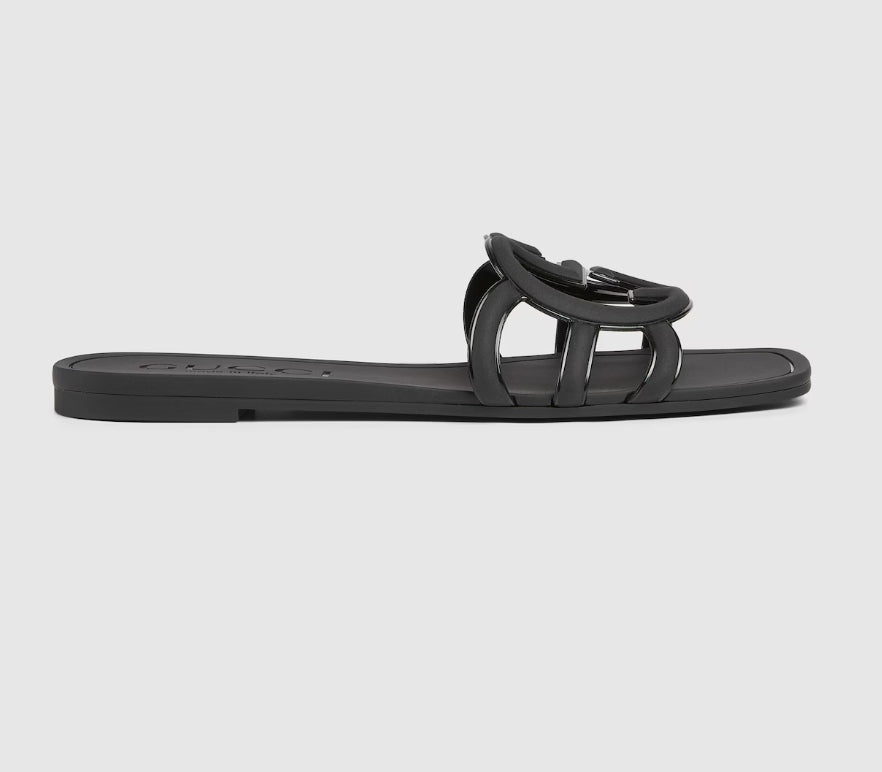 Slides Minimal Luxe Double G Logo – Sandálias planas chiques para o dia a dia