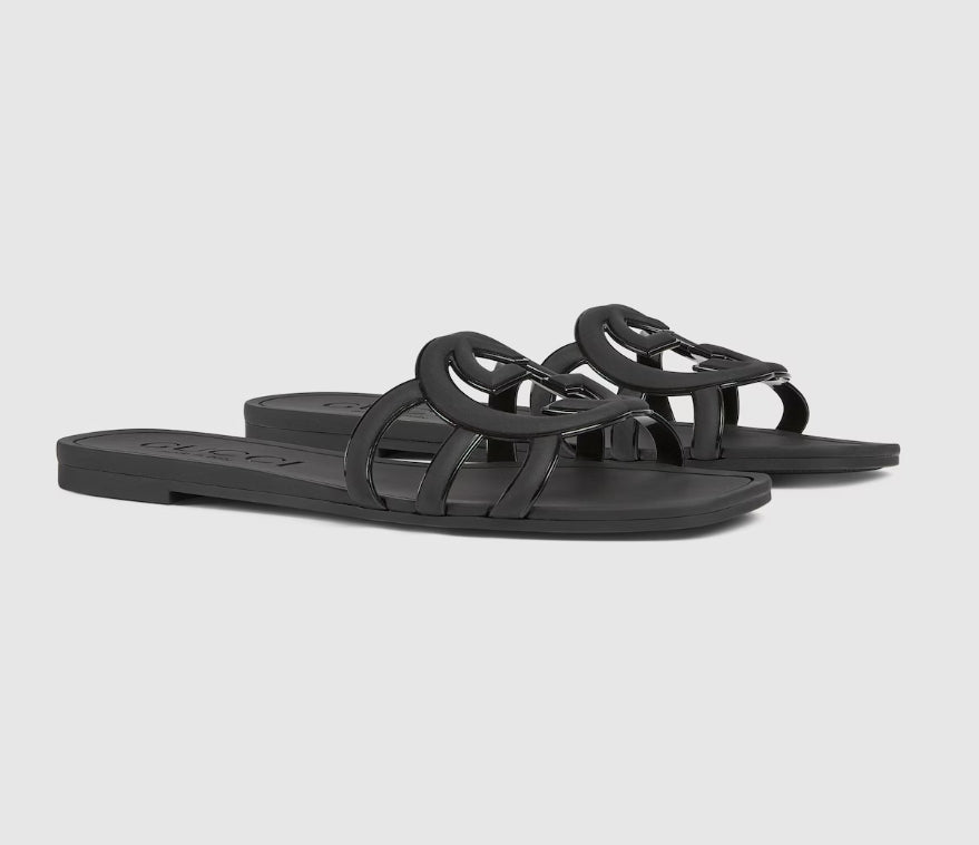 Slides Minimal Luxe Double G Logo – Sandálias planas chiques para o dia a dia