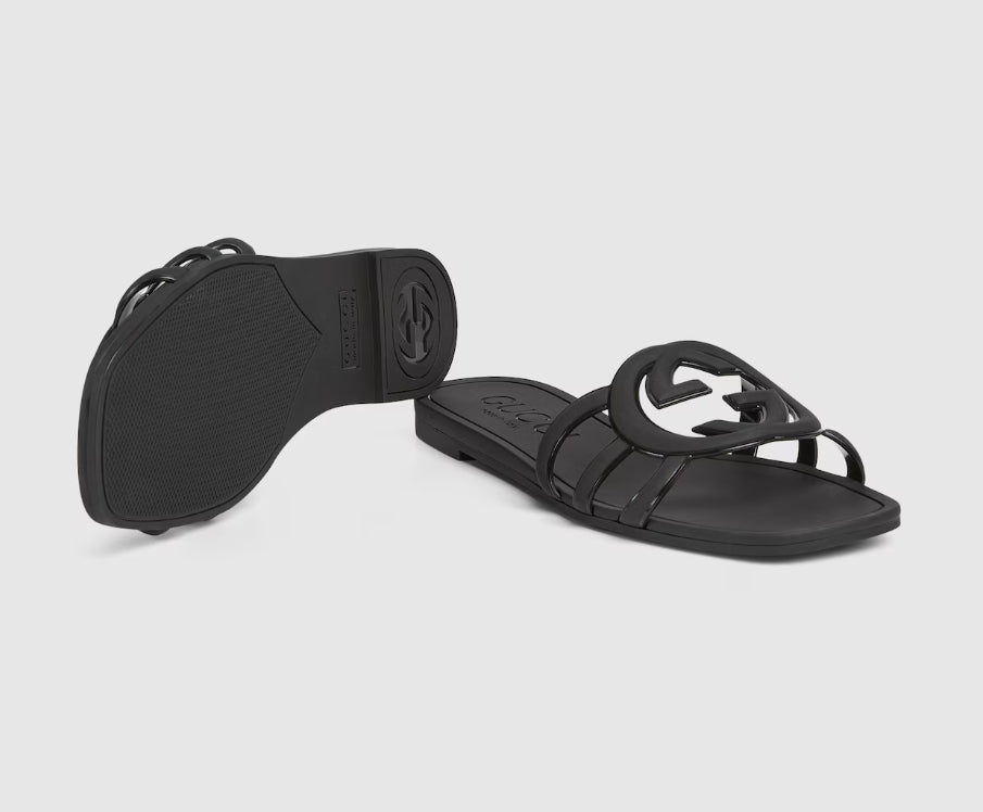 Slides Minimal Luxe Double G Logo – Sandálias planas chiques para o dia a dia