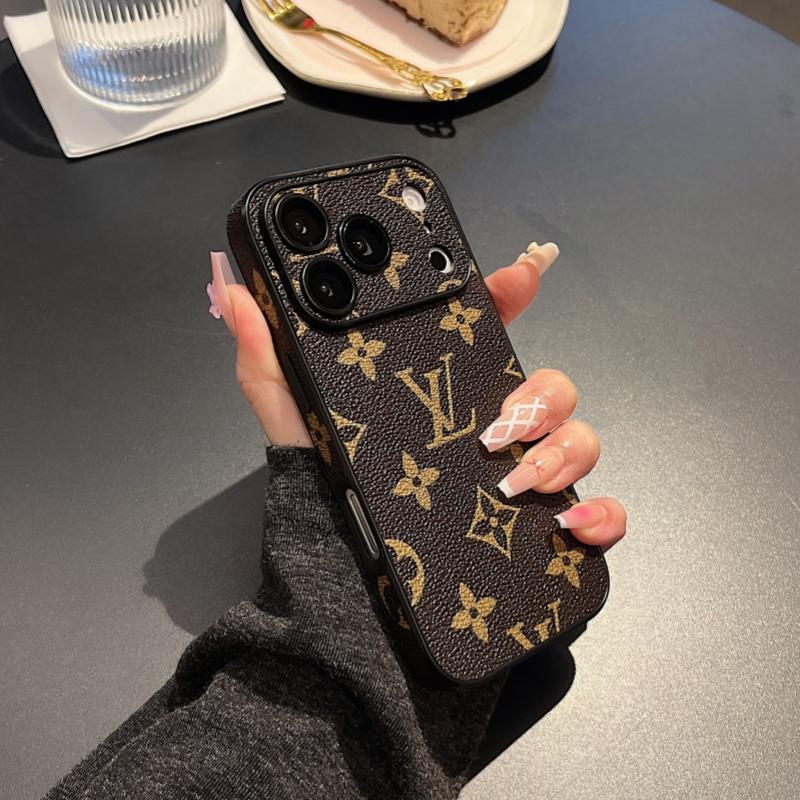 Funda premium para iPhone con textura de cuero y monograma