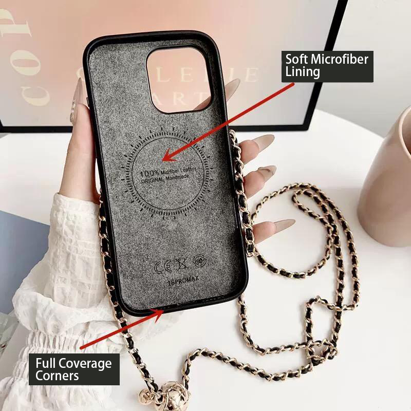 Capa acolchoada crossbody para iPhone com alça de corrente & Bolso para cartão