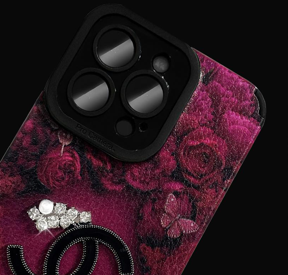 Custodia di lusso in velluto rosa per iPhone – Protezione completa dell'obiettivo