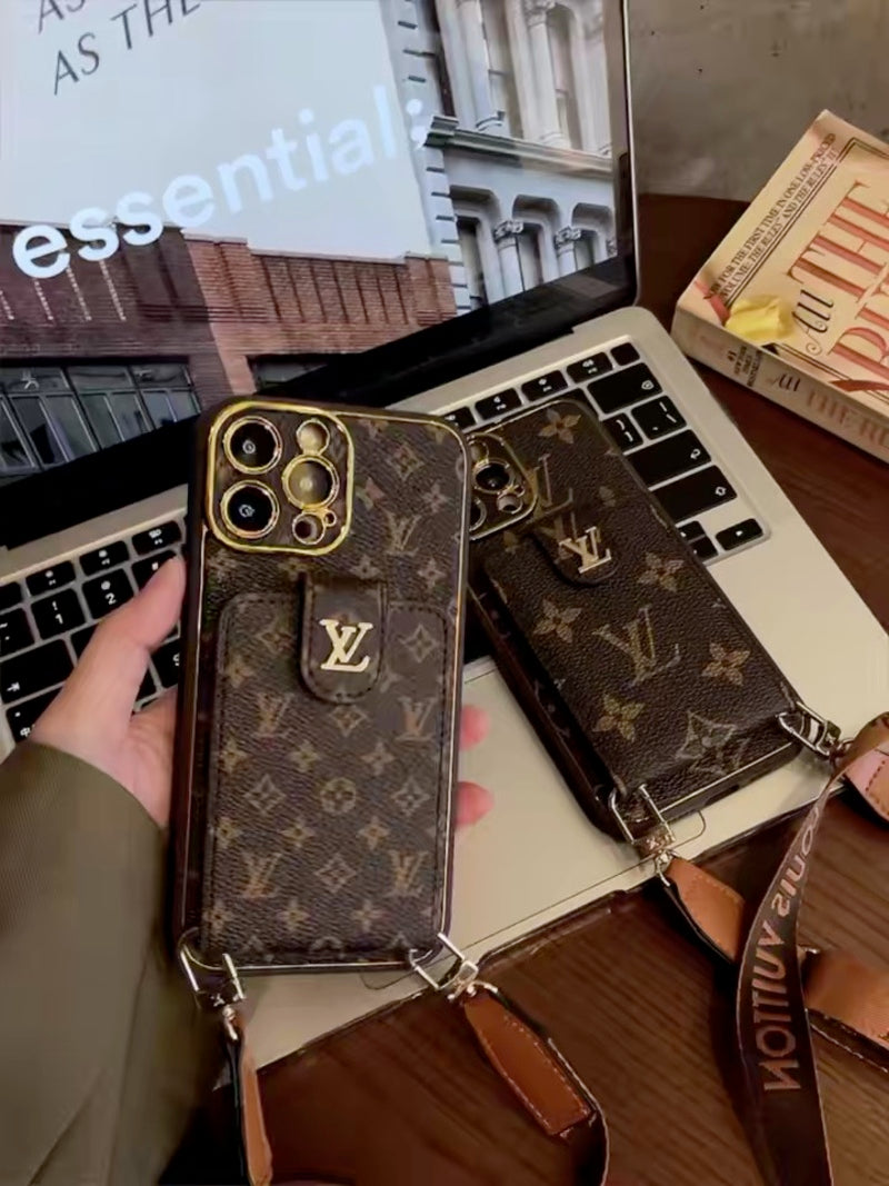 Funda de cuero avanzada para iPhone con tarjetero y correa