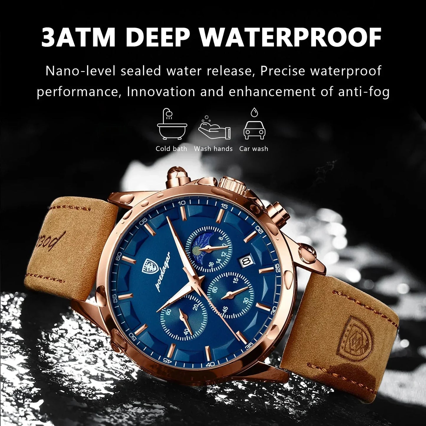 Poedagar ChronoLuxe Sport – Luxe chronograaf quartzhorloge