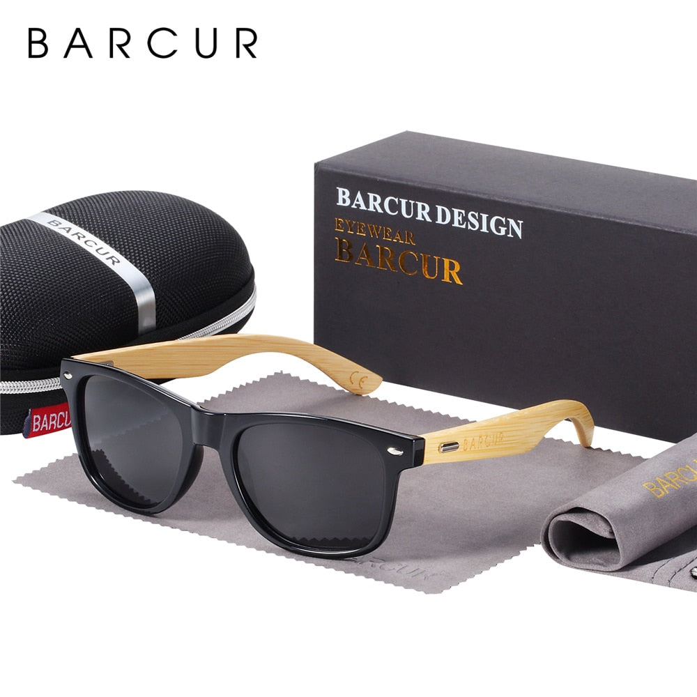Barcur polarizado óculos de sol de bambu dos homens de madeira óculos de sol feminino marca original óculos de sol masculino