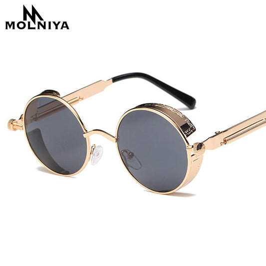 Gafas de sol redondas de Metal Steampunk para hombre y mujer, gafas de moda de marca de diseñador, montura Retro, gafas de sol Vintage de alta calidad UV400