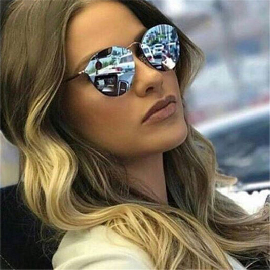 NYWOOH キャットアイサングラス女性の高級コーティングミラーサングラス女性のレトロなリムレス金属眼鏡 UV400