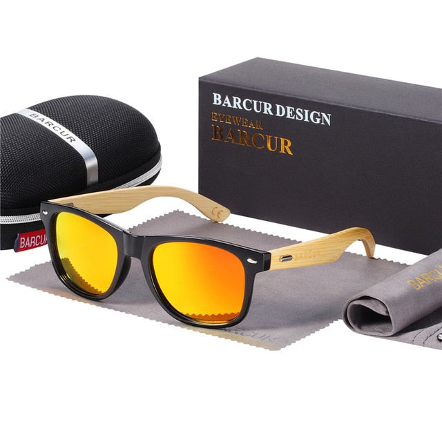 Barcur polarizado óculos de sol de bambu dos homens de madeira óculos de sol feminino marca original óculos de sol masculino