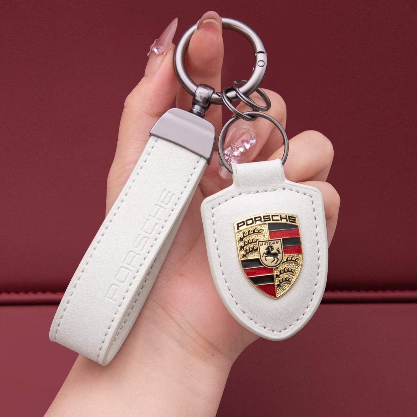 Porsche nøkkelring i ekte skinn