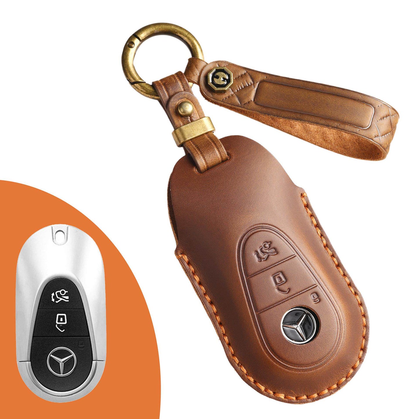 Estuche para llaves Mercedes de cuero de primera calidad