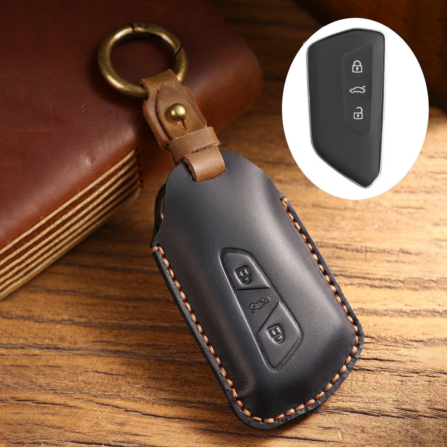 Estuche para llaves Volkswagen de cuero de primera calidad