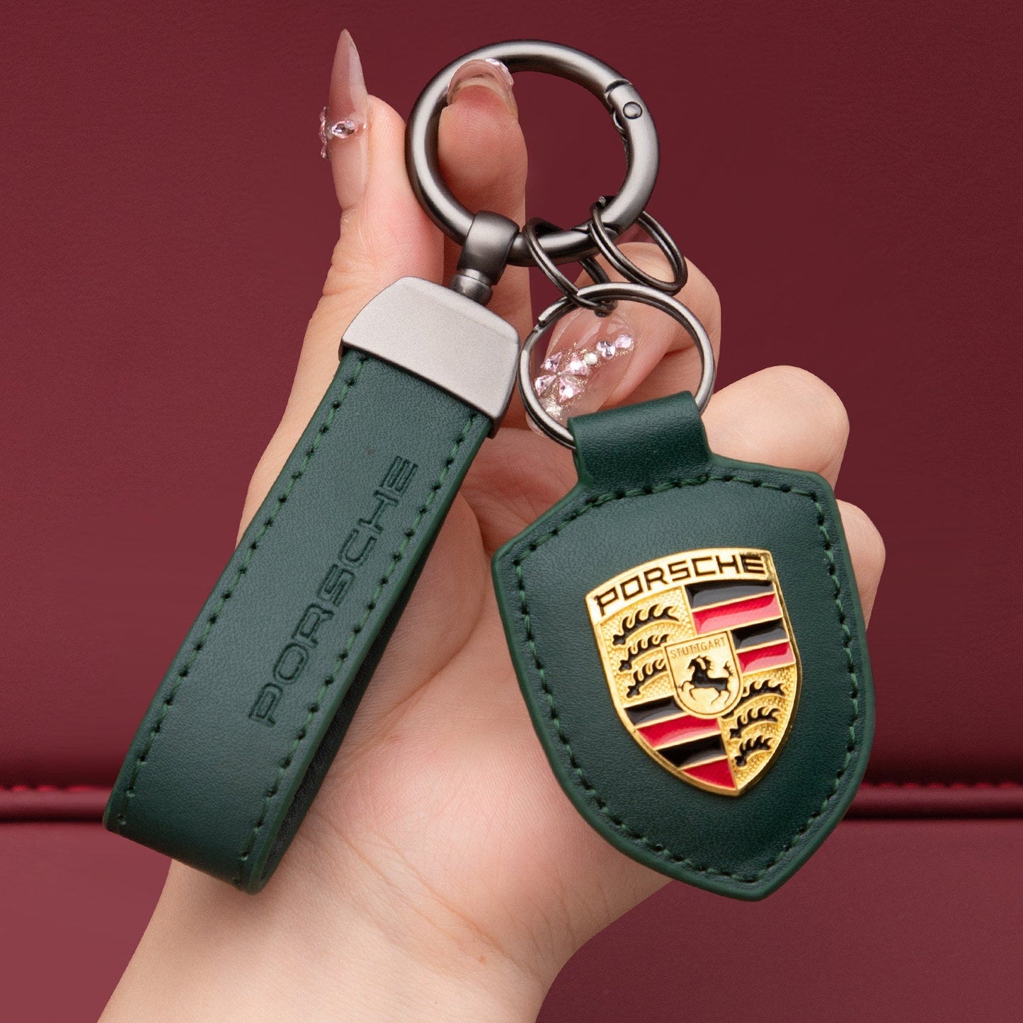 Porsche nøkkelring i ekte skinn