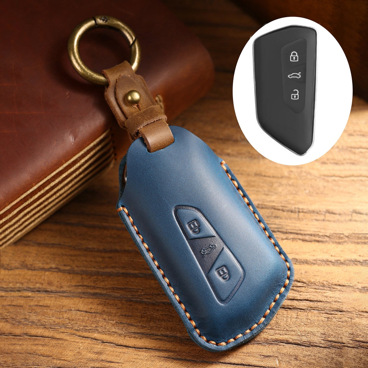 Estuche para llaves Volkswagen de cuero de primera calidad