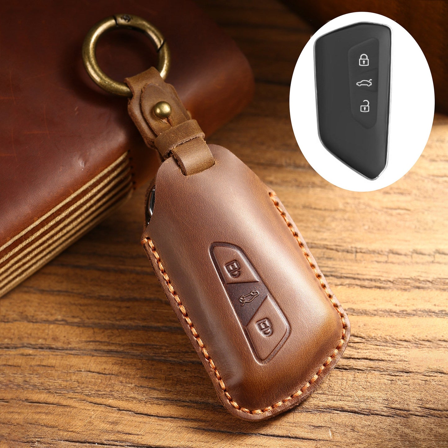 Estuche para llaves Volkswagen de cuero de primera calidad
