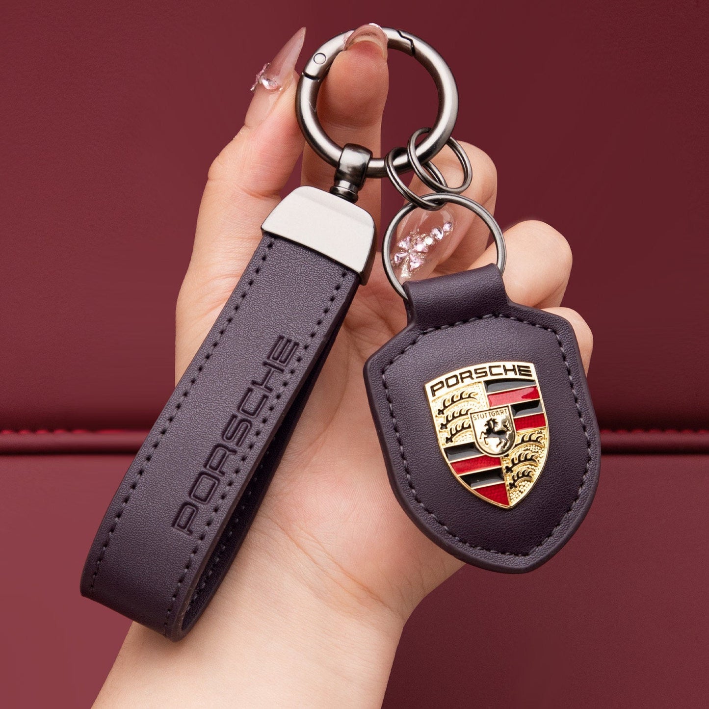 Porsche nøkkelring i ekte skinn