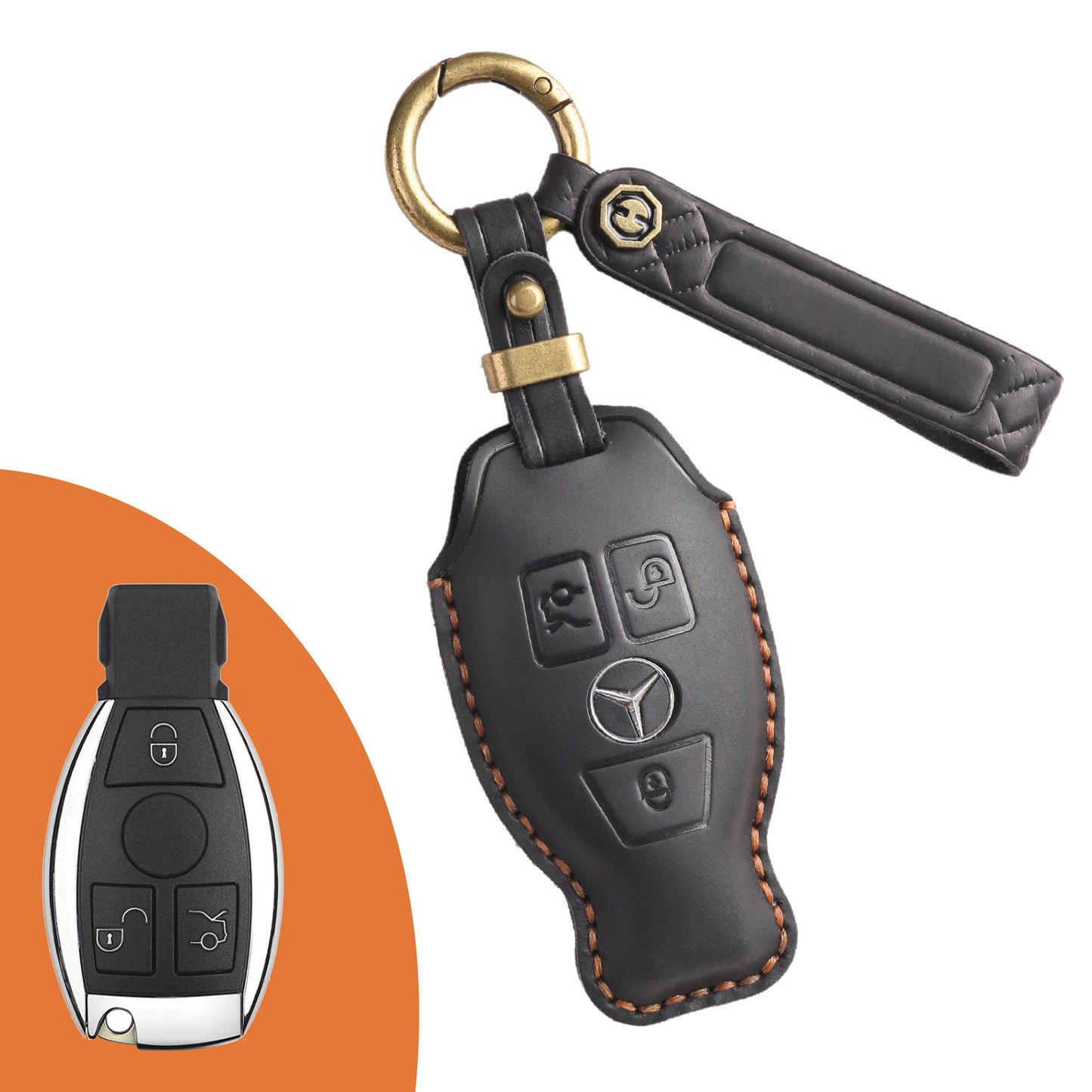 Estuche para llaves Mercedes de cuero de primera calidad