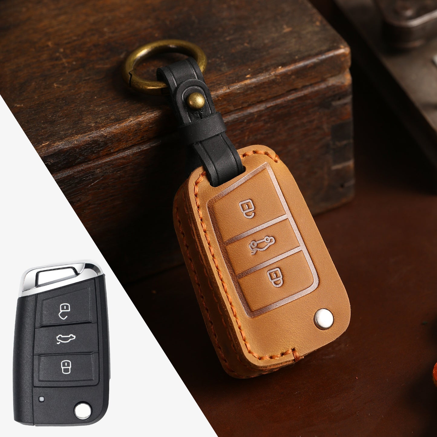 Estuche para llaves Volkswagen de cuero de primera calidad