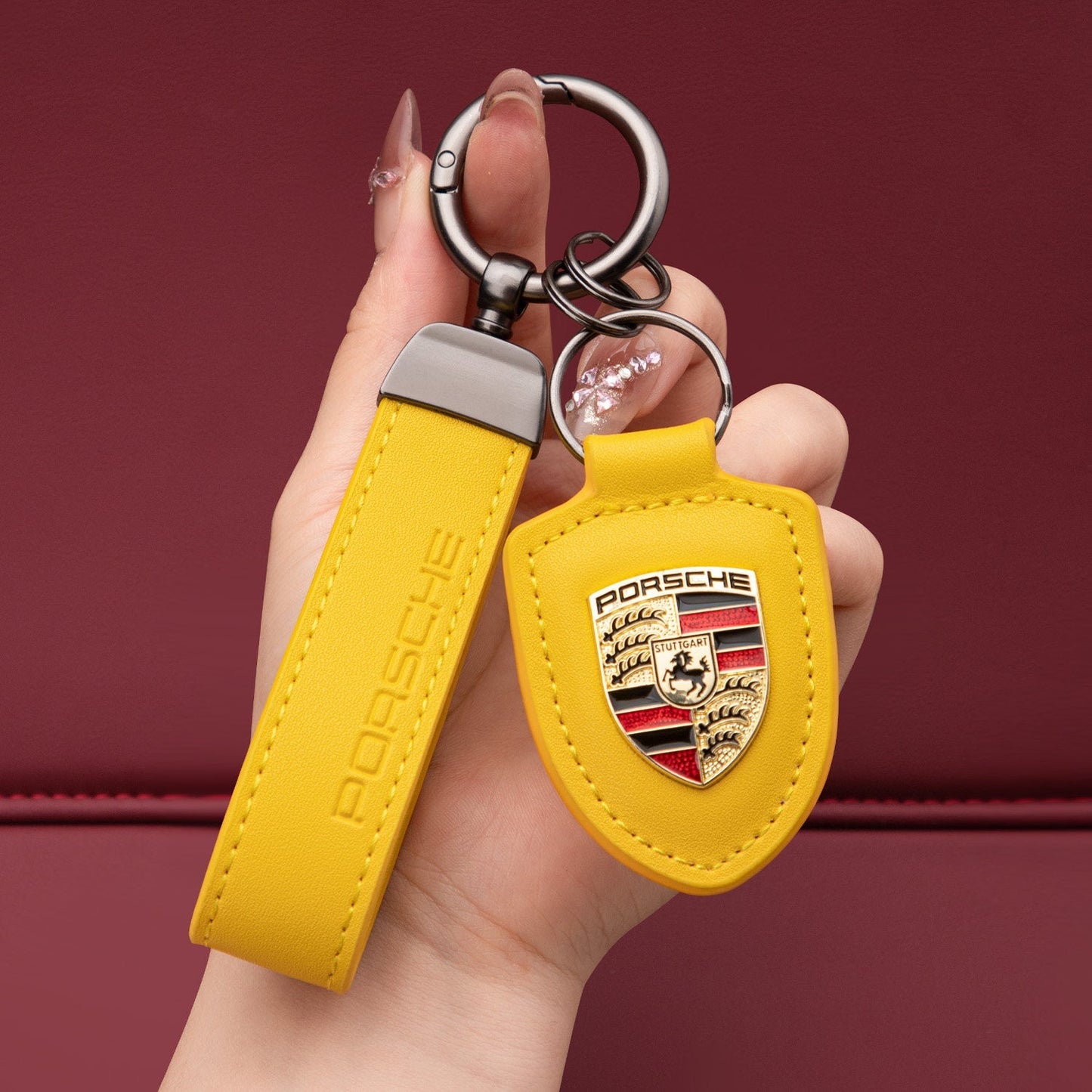 Porsche nøkkelring i ekte skinn