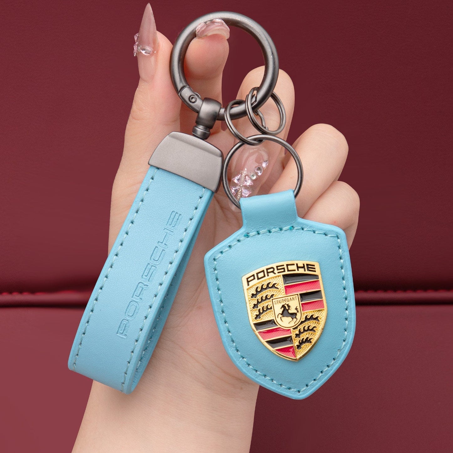 Porsche nøkkelring i ekte skinn