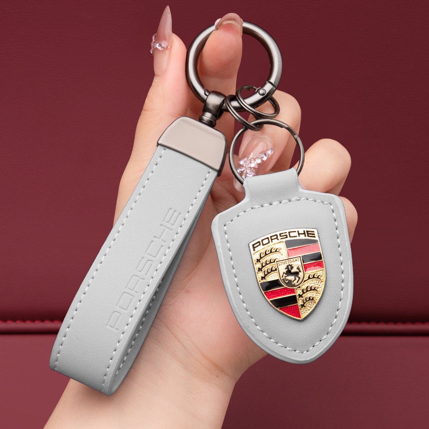Porsche nøkkelring i ekte skinn