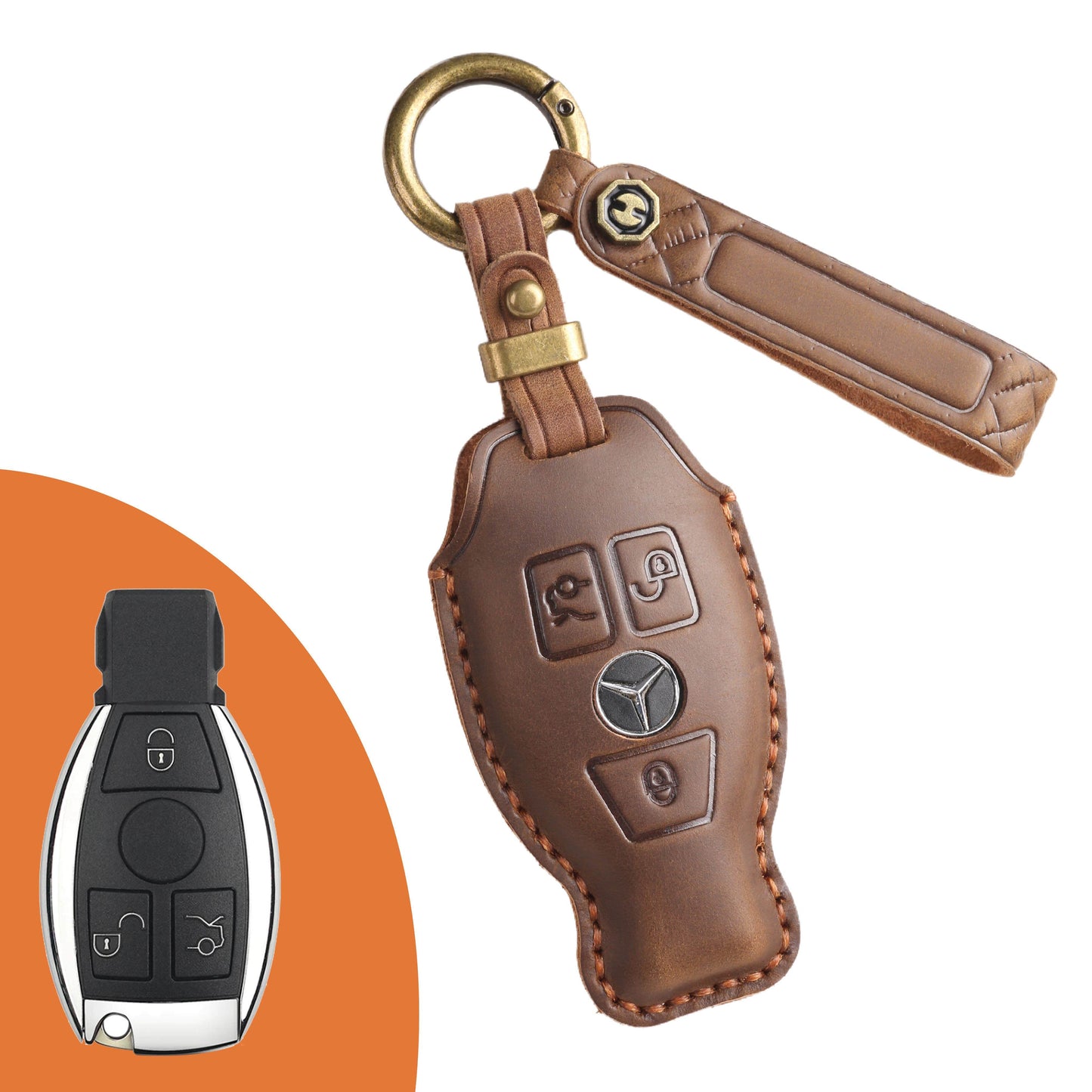Estuche para llaves Mercedes de cuero de primera calidad