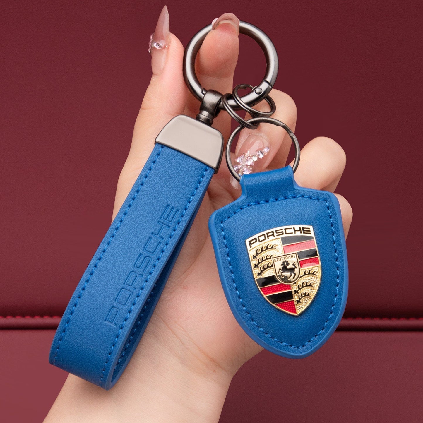Porsche nøkkelring i ekte skinn
