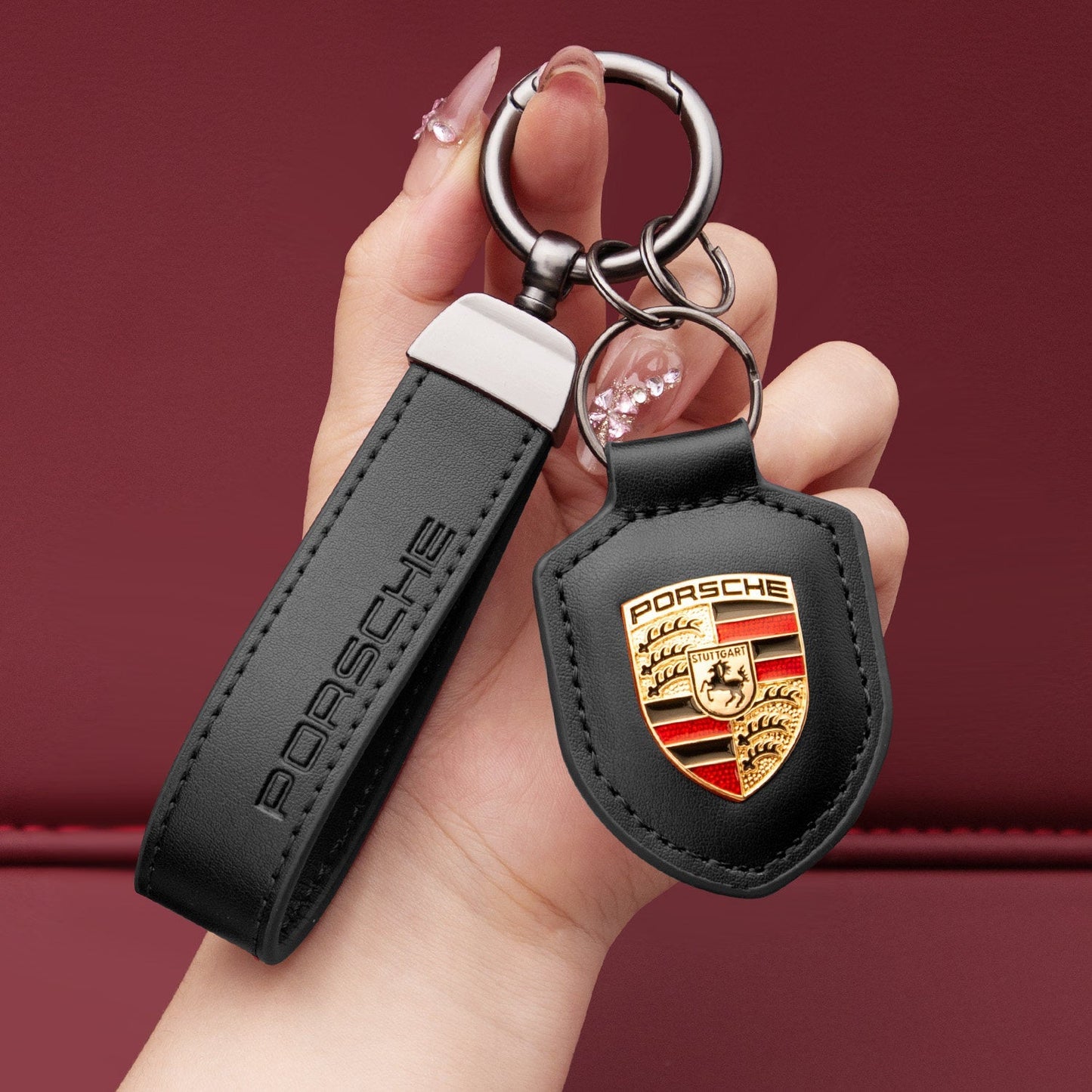 Porsche nøkkelring i ekte skinn