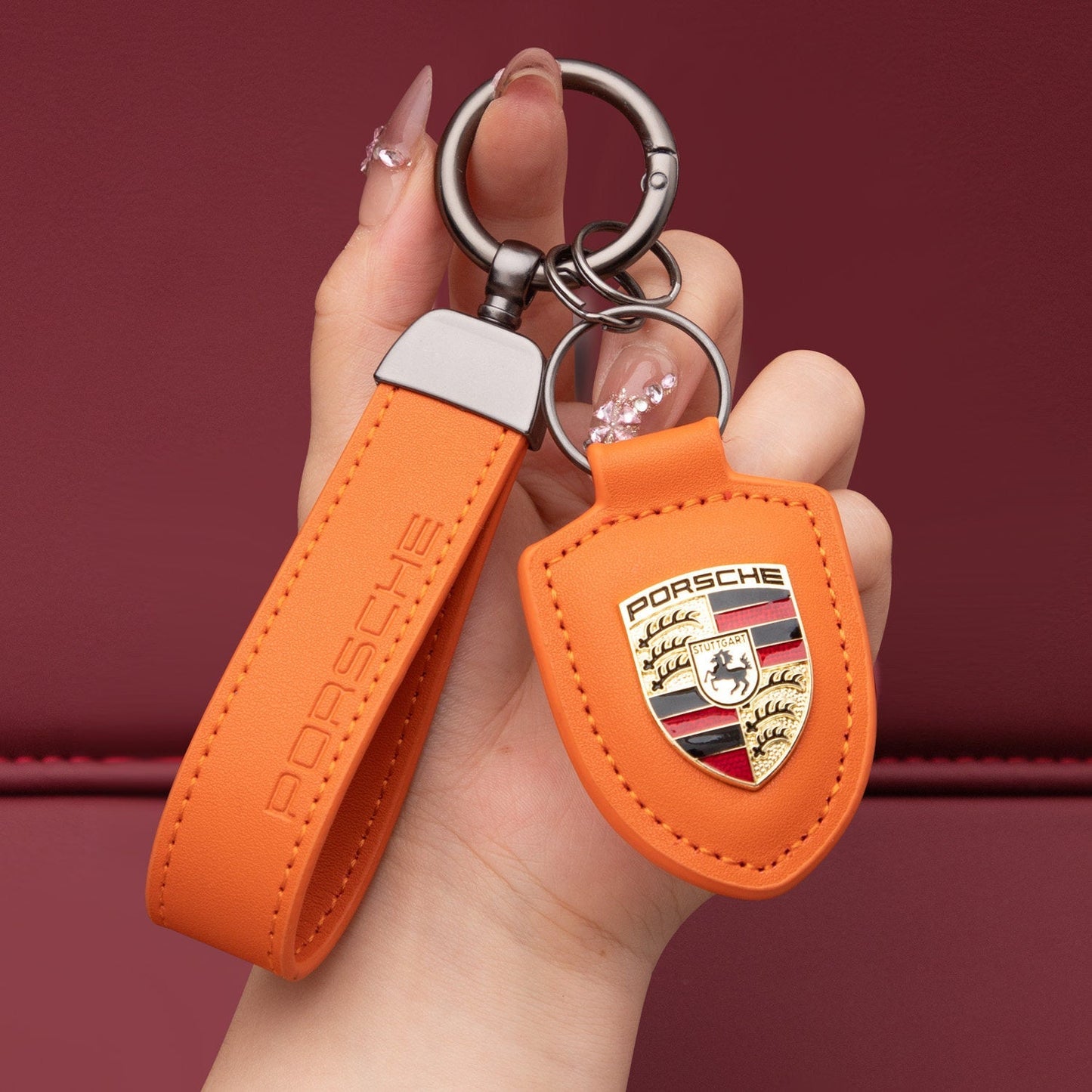 Porsche nøkkelring i ekte skinn